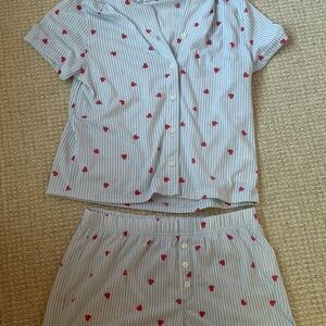 Abercrombie kids Striped Pajama Set with Red Hearts